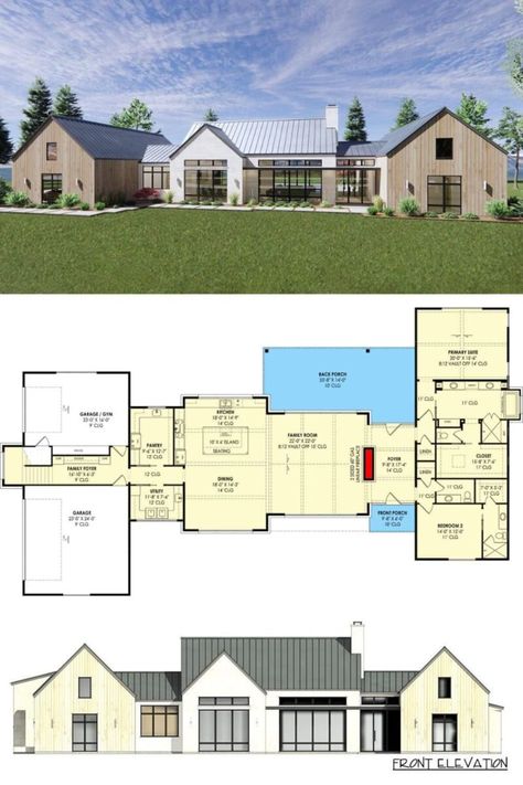 Home Exterior Design, Ranch House Floor Plans, Open Concept Design, Country Floor Plans, Modern Ranch House, Metal Roofs, Floor Plans Ranch, Hill Country Homes, Modern Floor Plans