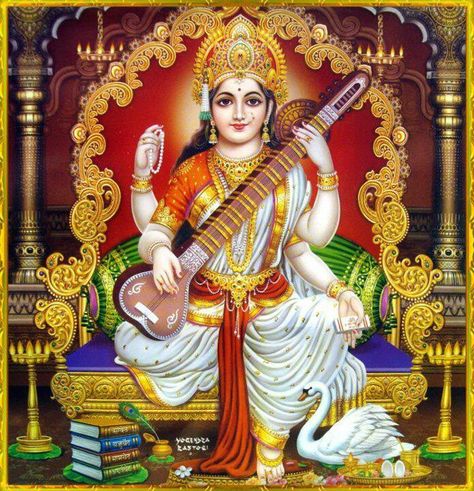 Saraswati Maa Stotram Maha Saraswati, Jai Maa Saraswati, Ma Saraswati, Saraswati Picture, Saraswati Maa, Nav Durga, Saraswati Mata, Hindu Goddesses, Hindu Cosmos