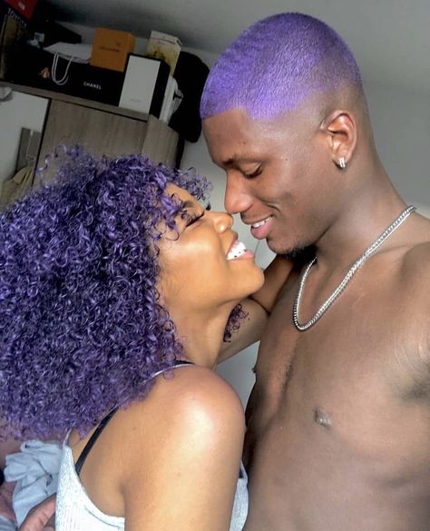 Black Couples on Twitter: "The cutest 💜… " Couple Dyed Hair, Couples Matching Hair Color, Couple Matching Hair Color, Couples Matching Hair Dye, Matching Couple Hair Color, Couples With Matching Dyed Hair, Purple Natural Hair, Boyfriend Hair, Hair Color Options