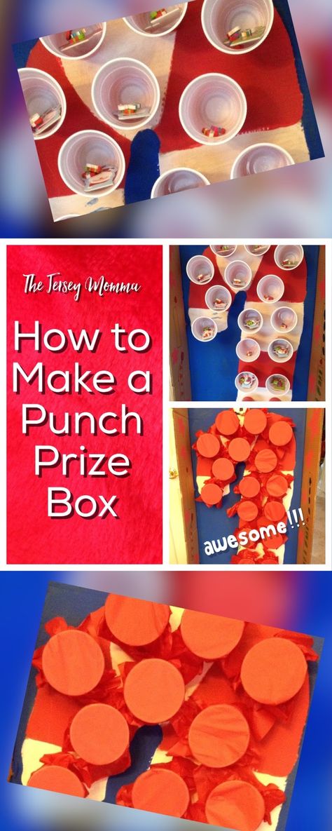 DIY Punch Prize Box for parties. Easy punch prize boxes for parties! Natal, Diy Prize Punch Board, Punch Pinata Prizes, Birthday Prize Punch Board, Christmas Punch Cups Game, Punch A Prize Diy, Diy Punch Board Game, Punch Box Christmas Gift Ideas, Punch Board Prizes