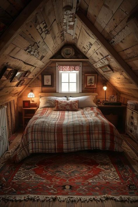 Cozy Mountain Home Interiors, Tiny Loft Ideas, Cabin Loft Bedroom, In The Woods Aesthetic, Cabin In The Woods Aesthetic, The Woods Aesthetic, Cozy Mountain Home, Woods Aesthetic, Vintage Bedroom Styles