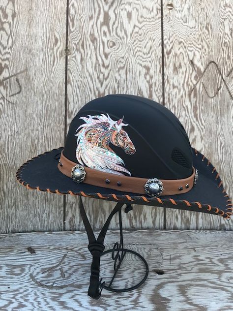 Troxel Liberty Black Helmet, Black Palm Cowboy Hat, Tribal Horse Decal, Leather Hatband, Berry Conchos Tumbleweed Leatherworks Western Helmet, Horse Helmet, Cowboy Magic, Diy Halter, Bling Hats, Horse Clip Art, Homesteading Animals, Black Cowboy Hat, Black Helmet