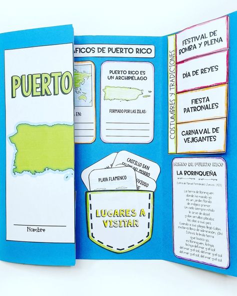 Are you planning a unit to teach about Puerto Rico? Your Spanish students will love these activities, videos, songs, and projects as they learn about Puerto Rico in your classroom! Whether you are looking to celebrate Hispanic Heritage Month, or just need help with your lesson plan, these resources for Puerto Rico will help you design your unit for middle school and high school Spanish class. Click to read more! Puerto Rico School Project, Puerto Rico Poster Board Project, Spanish Lesson Plans High School, High School Crafts, Hispanic Heritage Month Bulletin Board, Tri Fold Poster Board, Pirate Week, History Lessons For Kids, Heritage School