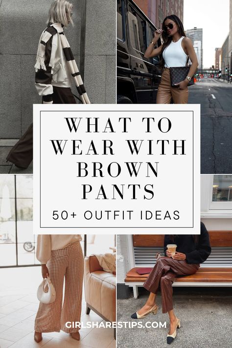 From casual to formal, these stylish looks will have you ready for any occasion. Don't miss out on this fashion-forward guide! | Brown pants outfit | how to style brown pants | brown trousers outfit | outfits with brown pants | brown pants outfit for work | how to style brown jeans | light brown pants outfit | brown pants outfit winter | brown pants outfit summer | brown pants outfit aesthetic | leather brown pants outfit | chocolate brown pants outfit | brown pants outfit women What To Wear With Brown Trousers, Styling Brown Trousers Women, Chocolate Brown Wide Leg Pants Outfit, Brown Wide Legged Pants Outfit, Espresso Pants Outfit, Brown Jeans Street Style, Dark Brown And Cream Outfit, How To Wear Brown Pants Work Outfits, Chocolate Brown Trousers Outfit Women