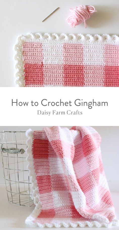 How to Crochet Gingham   #crochetpattern Crochet Blankets Patterns, Pink Crochet Ideas, Crochet Graphic, Crochet Gingham, Motifs Afghans, Gingham Blanket, Modern Haken, Zig Zag Crochet, Crocheted Afghans