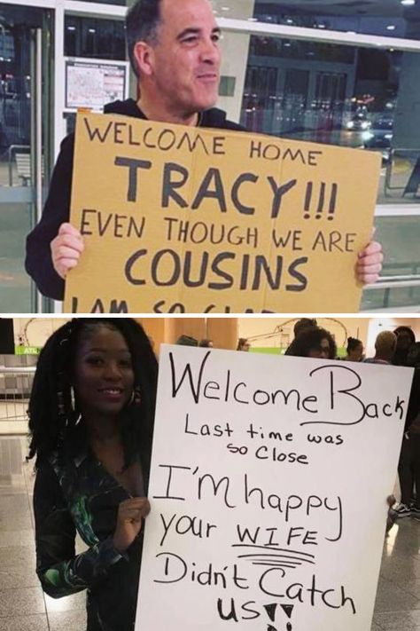 Funny Airport Pickup Signs Captured on Camera Humour, Funny Welcome Home Airport Signs, Airport Funny Signs, Funny Airport Signs Welcome Home, Funny Welcome Home Signs Airport Humor, Welcome Back Airport Signs, Welcome Home Signs Funny, Airport Welcome Home Signs, Airport Signs Pickup Hilarious