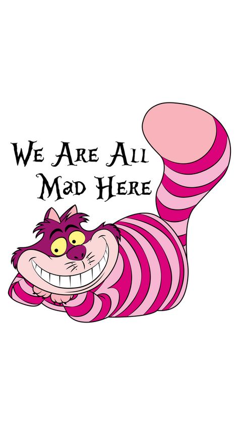 This obese purple cat with pink stripes and yellow eyes is called the Cheshire Cat. This mysterious and crazy Cheshire Cat tells us that we are all mad here! The Disney cartoon sticker from Alice in... Alice In Wonderland This Way That Way, Cheshire Cat Printable, Chesire Cat Aesthetic, Cheshire Cat Fanart, Disney Quilling, Cheshire Cat Wallpaper, Cheshire Cat Drawing, Alice In Wonderland Cat, Chester Cat