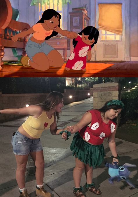 Lilo and her older sister Nani costume ❤️ Lilo Older Sister, Lilo And Stitch Older Sister, Lilo And Sister Costume, Sister Sister Costume Ideas, Halloween Costumes For Aunt And Niece, Lilos Older Sister Costume, Two Sister Halloween Costumes, Nani Halloween Costume, Sister Cosplay Ideas