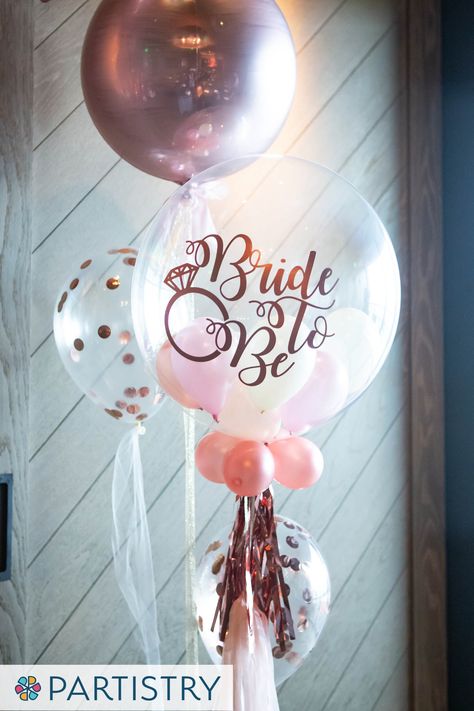 Balloon Features - Partistry Events Balloon Bachelorette Party, Balloon Bride To Be, Bridal Shower Balloon, Bride To Be Decorations, Bride To Be Balloons, Bridal Shower Balloons, Bridal Bouquet Pink, Wedding Gifts Packaging, Bouquet Pink