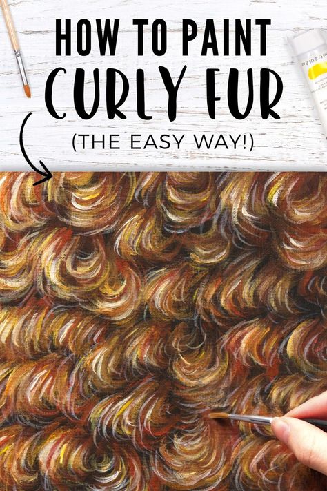 This is the easiest way to paint curly fur with acrylic paints! This tutorial is perfect if you paint animals or pet portraits and want to know how to paint curly fur. Poodle Painting Acrylic, How To Paint Animal Fur With Acrylics, How To Paint Your Dog On Canvas, How To Paint Dogs Acrylic, How To Paint Dogs, Labradoodle Painting, Poodle Painting, Goldendoodle Art, Oil Painting Basics