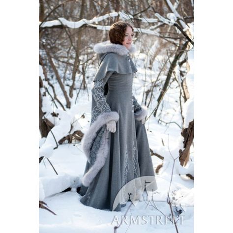Wool Grey Fantasy Coat "Heritrix Of The Winter" snow princess white... ($822) ❤ liked on Polyvore Medieval Dress, Medieval Clothing, Fantasy Coat, Medieval Dresses, Dresses Winter, Snow Princess, Wool Winter Coat, Fantasy Dresses, Medieval Costume