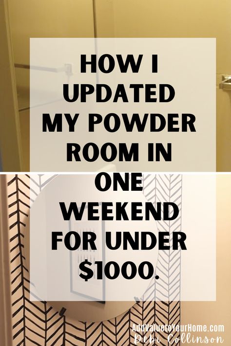 Powder rooms are one room in the house where you can have alot of fun! It can take on its on personality and be a fun surprise when your guests walk into the room. I updated my powder room with a total makeover from the vanity, mirror, paint color, accessories, flooring and yes even the toilet for under $1,000. Check out my post to see how I did it! Beige Powder Room Ideas, Powder Room Color Palette, Half Bath Mirror Ideas, Half Bath Ideas Powder Rooms, Powder Room Color Ideas, Powder Room Flooring, Half Bath Paint Colors, Fun Powder Room Ideas, Colorful Powder Room