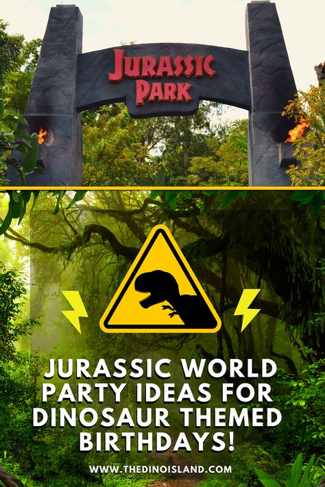 Awesome Jurassic World Party Ideas for Dinosaur Themed Birthdays! Jurassic Park Party Activities, Jurassic Park Party Favors, Jurassic Park Party Invitations, Lego Jurassic World Party, Park Party Favors, Jurassic Park Party Decorations, Jurassic World Party Decorations, Jurassic World Party Ideas, Jurassic Park Party Ideas
