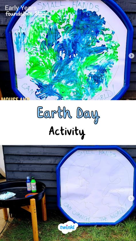 A lovely activity for Earth Day with children. Children can learn about the environment and impacts on the world. Understanding the world eyfs activities. Thanks to @mouse_and_roos_adventures Looking After The Environment Eyfs, Understanding The World Activities Eyfs, The World Eyfs Activities, Earth Day Baby Activities, World Art Day Activities, Earth Day Eyfs Activities, Preschool Environment Activities, Eyfs Geography Activities, Eyfs Understanding The World Activities