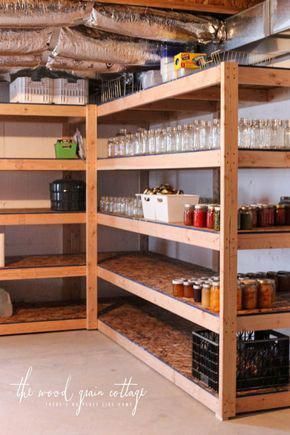 DIY Basement Shelving - The Wood Grain Cottage #thebasement Diy Shelves Design, Basement Storage Shelves, Diy Shelves Ideas, Basement Shelving, Basement Decoration, Basement Organization, Diy Storage Shelves, Garage Storage Shelves, Diy Regal