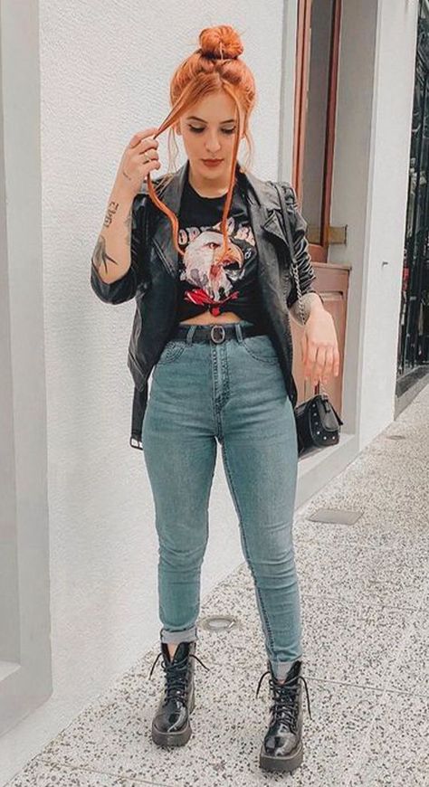 Rocker Chic Outfit, Chic Outfits Edgy, Grunge Looks, Moda Rock, Rocker Outfit, Alt Outfits, Shorts Outfits Women, Estilo Rock, Rock Outfit