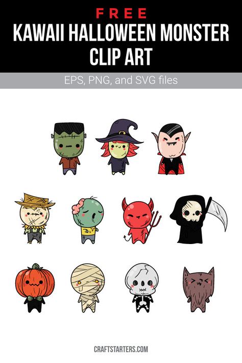 How To Draw Clipart, Kawaii, Easy Clay Ideas Halloween, Cute Halloween Characters Drawings, Halloween Monster Drawing, Halloween Design Illustration, Cartoon Monsters Drawing, Cute Zombie Drawing, Cute Monster Character Design