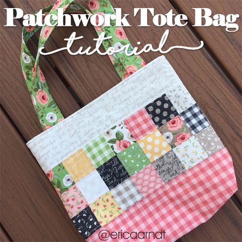 Easy Quilted Bags And Totes Patterns, Couture, Patchwork, Patchwork Bag Tutorial, Quilting Bags And Totes, Quilted Patchwork Bag, Charm Pack Tote Bag Pattern, Charm Pack Projects Free Pattern, Erica Arndt Quilts