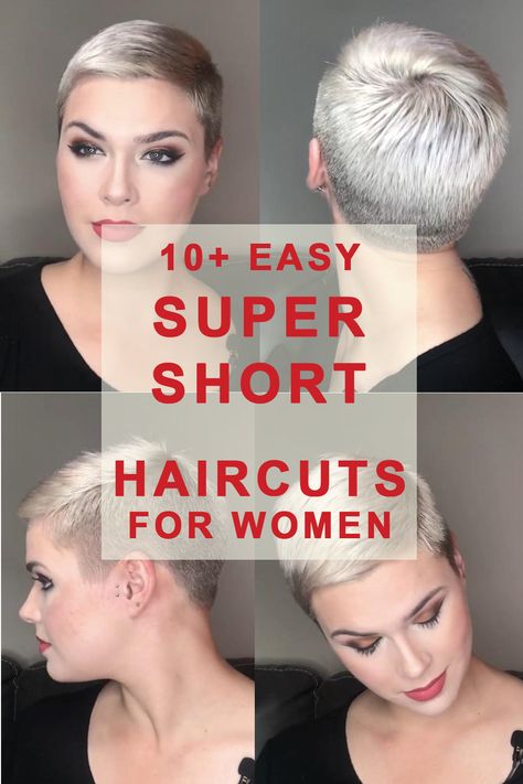 Blond Short Pixie Haircut, Short Haircuts For Women Over 40 Popular, Very Short Pixie Haircut For Fine Hair, Shaved Short Hairstyle Women, Very Short Womens Haircuts, Really Short Pixie Haircut, Short Haircut For Thinning Hair, Boy Cuts For Women, Lesbian Haircut Short