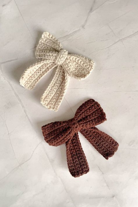 Crochet Bow Pattern (with Tails) | The Pink Craft Box Couture, Crochet Bow Pillow, Small Crochet Bows Free Pattern, Crochet Hair Bow Pattern, Crochet Bow Tutorial, Crochet Bow Keychain, How To Crochet A Bow, Crochet Hair Bows Free Pattern, Crochet A Bow