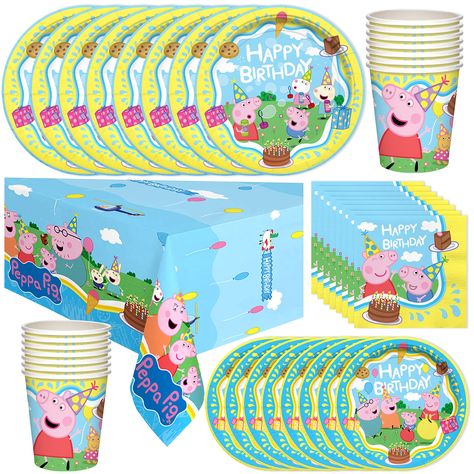 PRICES MAY VARY. PARTY WITH PEPPA: Enter the fun and exciting world of Peppa Pig with our adorable deluxe dinnerware set! This convenient kit has everything you need to quickly hand out a delicious dinner & desserts at your cheeky little piggy's birthday soirée. EASY SETUP: Quickly setup a Peppa-themed party table with this convenient kit! Drape the tablecloth & display the plates, napkins & cups featuring Peppa, George, Mummy & Daddy Pig for guests to grab, then simply toss for quick & easy cle Pig Birthday Decorations, Peppa Pig Birthday Decorations, Peppa Pig Party Supplies, Peppa Pig Party Decorations, Peppa Pig Decorations, Bathroom Improvements, Pig Birthday Party, Peppa Pig Birthday Party, Treasure Gift