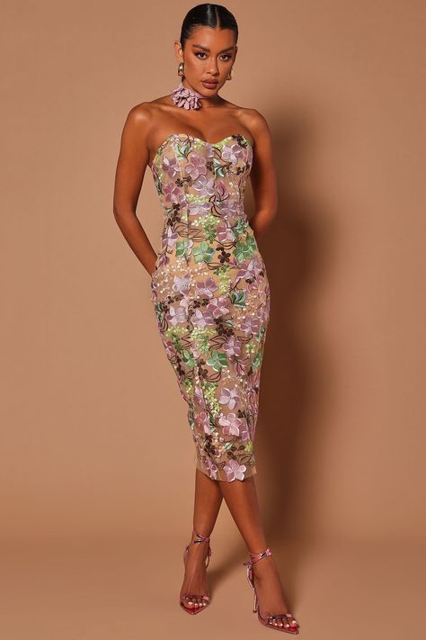 Available In Nude/combo. Midi Dress Sweet Heart Neckline Tube Lined No Stretch Final Sale Disclaimer : Embroidery Placement Will Vary Shell: 100% Polyester Lining: 100% Polyester Imported | Tiana Floral Midi Dress in Nude size Large by Fashion Nova Embroidery Placement, Sweet Heart Neckline, Tea Party Outfits, Taupe Fashion, Crochet Midi, Luxe Clothing, Derby Dress, Bandage Midi Dress, Luxe Fashion