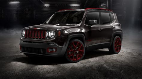 Renegade with red accents.  I'm doing this. Jeep Renegade Black, Jeep Wrangler Renegade, Jeep Concept, 2015 Jeep Renegade, Red Jeep, Jeep Brand, Black Jeep, Concept Car Design, Big Car