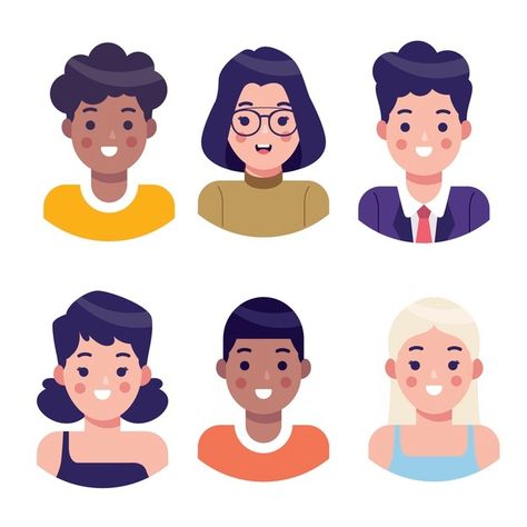 Illustrated people avatars collection | Free Vector #Freepik #freevector #people #icon #woman #badge Graphic Illustration People, Vector Character Illustration, People Avatar, Character Flat Design, Vector Illustration People, Illustrated People, People Design, Vector Character Design, Simple Character