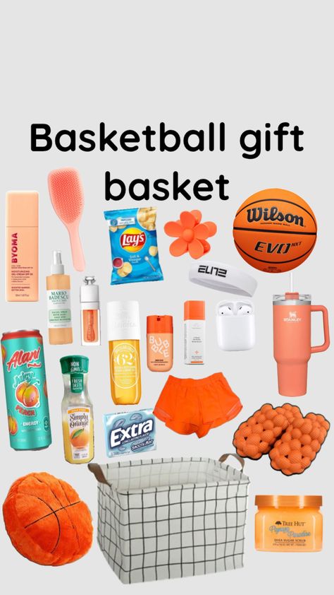 #basketball #gift #basket #preppy Concert Gift Basket, Basketball Basket Gift Ideas, Basketball Gift Basket, Basketball Preppy, Preppy Basketball, Concert Gift, Basketball Girl, Basketball Basket, Simply Orange