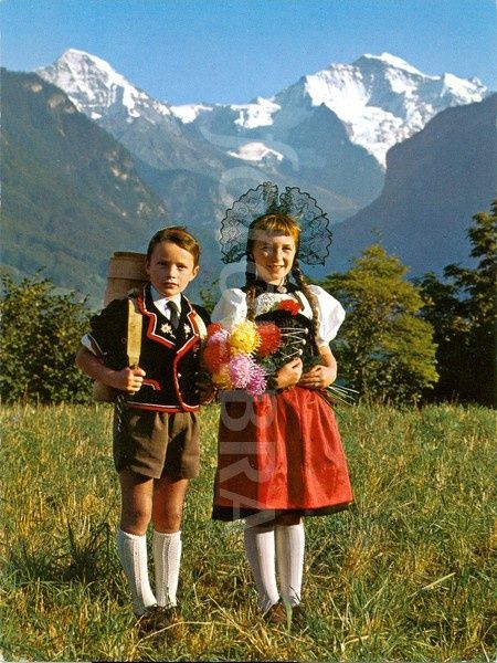 swiss people images | Switzerland, traditional Oberlander dress | Children, Young People Switzerland Clothes, Swiss Clothing, Jungfrau Switzerland, World Thinking Day, Costumes Around The World, Art Populaire, National Dress, Switzerland Travel, Folk Dresses