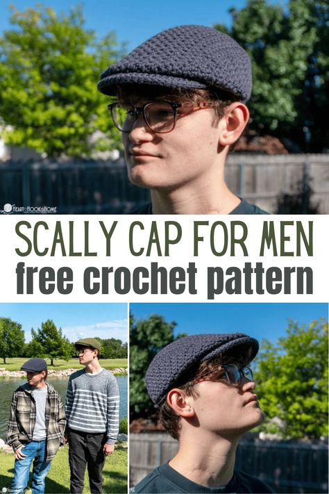 Crochet Newsboy Cap Pattern Free, Scally Cap Crochet Pattern Free, Flat Cap Crochet Pattern Free, Men's Hat Crochet Pattern Free, Crochet Patterns Mens Hats, Men’s Crochet Hat Pattern, Men’s Crochet Projects, Men Crochet Hat Free Pattern, Men Crochet Pattern Free