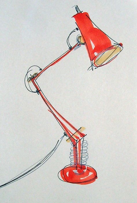 sketch of my beloved orange anglepoise lamp Object Illustration Drawings, Lamp Illustration Drawing, Lamp Sketching, Lamp Drawing Sketches, Lamp Sketch Design, Lamp Design Sketch, Lamp Design Drawing, Lamps Drawing, Sketch Object