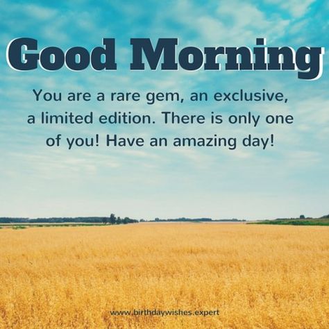 Good Morning. You are a rare gem, an exclusive, a limited edition. There is only one of you! Have an amazing day! Humour, Dru Hill, Good Morning For Him, Good Morning Motivation, Good Morning Handsome, Good Morning Quotes For Him, Morning Quotes For Him, Good Morning Quote, Morning Texts