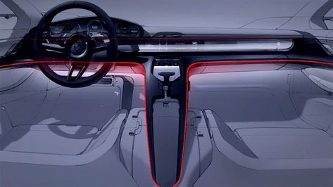 Porsche Mission E Concept Interior Design Sketch Render Concept Car Interior Sketch, Porsche Interior, Porsche Mission E, Concept Car Interior, Concept Interior Design, Car Interior Sketch, Interior Balcony, Mission E, Custom Car Interior