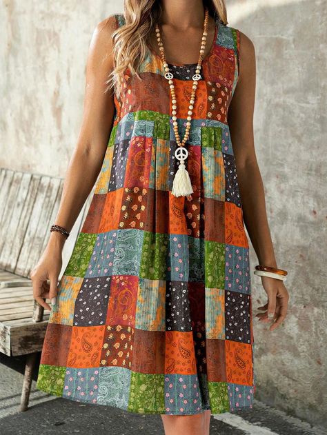 Canary Houze · Products · Women's Patchwork Print Tank Dress: Your Go-To Summer Vacation Style (Copy) · Shopify Summer Vacation Style, Fabric Patchwork, Loose Tank, Evening Dresses Short, Cotton Blends Dress, Patchwork Dress, Vacation Style, Dress For Short Women, Spring Tops