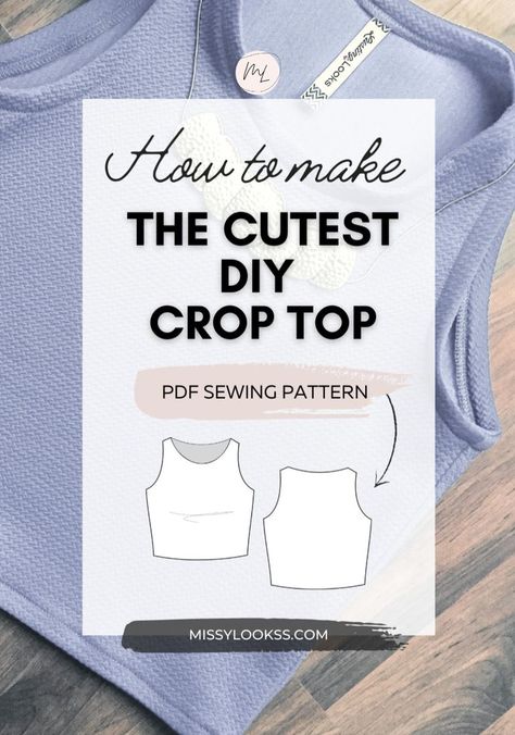 DIY cute tops Simple Molde, Easy Top Sewing Patterns For Beginners, Free Crop Top Pattern Sewing, Tank Tops Patterns Free Sewing, Sewing Pattern Tank Top, Free Tank Top Sewing Pattern, Crop Top Pattern Sewing Free, How To Sew A Tank Top, How To Sew A Crop Top