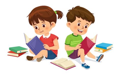 Vector cute boy and girl are relaxing an... | Premium Vector #Freepik #vector #children-book #kids-reading #child-sitting #student-cartoon Study Pictures Student Cartoon, Studying Cartoon, Library Cartoon, Study Cartoon, Reading Book Cartoon, Student Reading Book, Students Illustration, Cartoon Study, Child Reading A Book