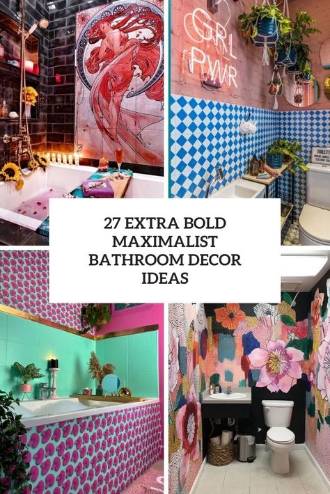 Maximalist Bathroom Decor, Funky Bathroom Ideas, Maximalist Bathroom, Vibrant Bathroom, Bright Personality, Funky Bathroom, Hot Pink Walls, Quirky Bathroom, Bold Bathroom