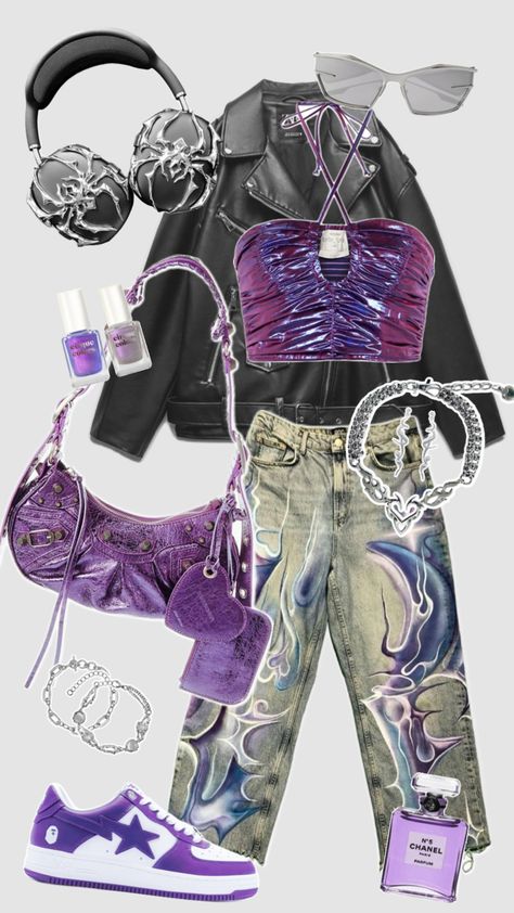 Outfit Inspo! #outfitinspo #outfit #outfitideas #y2k #y2kaesthetic #cybercore #grunge #kpop #aespa #supernova #cute #streetwear #fashion #fashioninspo #aesthetic #purple #purpleaesthetic #silver #blue #trendy #fyp Purple, Cute Streetwear, Aesthetic Purple, Silver Blue, Streetwear Fashion, Outfit Inspo