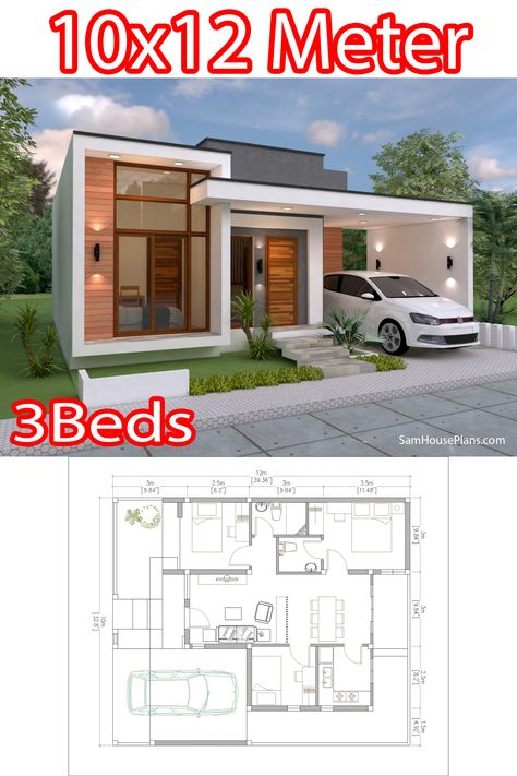 10x12 House Plans, 10 X 12 House Plans, 1 Storey Modern House Design, Floor Plan 1 Storey House, 3 Bed Modern House Plans, Modern One Storey House Design, 1storey House Design, 1 And Half Storey House Design, One Storey House Plan