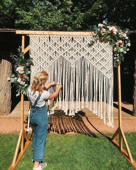 Macrame backdrop for rent! Boho brides dream Wedding Backdrop Arch, Backdrop Arch, Curtain Macrame, Boho Backdrop, Macrame Wedding Backdrop, Macrame Backdrop, Macrame Wedding, Macrame Wall Hanging Patterns, Macrame Curtain