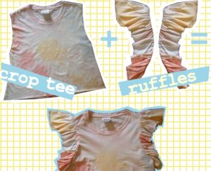 Upcycling, Manche, Adding Ruffles To A Tee Shirt, Diy Ruffle Sleeve Tshirt, How To Sew Ruffle Sleeves, Add Ruffles To Shirt Diy, Ruffle Sleeve Tshirt, Diy Ruffle Sleeve, Diy Ruffles