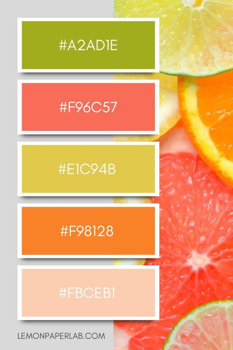 Bright Green, Coral, Yellow, Orange and Apricot Color Palette Bright Citrus Color Palette, Muted Citrus Color Palette, Summer Fruit Color Palette, Monstera Color Palette, Chartreuse Colour Palette, Color Palette Chartreuse, Citrus Color Scheme, Citrus Colour Palette, Pineapple Color Palette