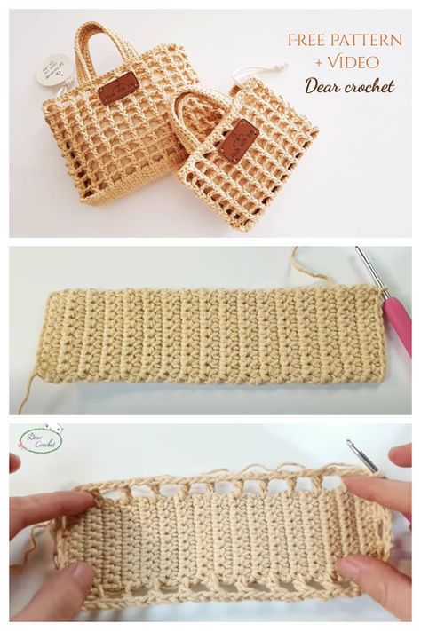 Crochet Mini Bag Free Pattern, Bag Crochet Pattern Free, Crochet Small Bag, Crochet Bag Pattern Tote, Modern Haken, Crochet Handbag Patterns, Crochet Mini Bag, Raffia Crochet, Tas Mini