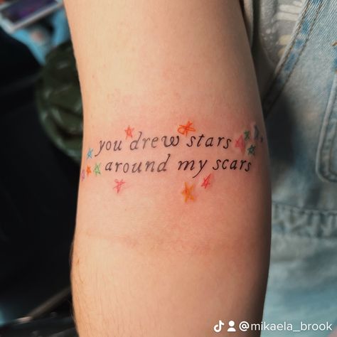 Soon You'll Get Better Taylor Swift Tattoo, Tattoo Idea Taylor Swift, Taylor Swift 13 Tattoo Ideas, Tattoo Ideas Taylor Swift Songs, Cardigan Taylor Tattoo, Taylor Swift Back Tattoo, Taylor Swift Stick And Poke, Taylor Swift Inspired Tattoos Lover, Taylor Swift Stars Tattoo