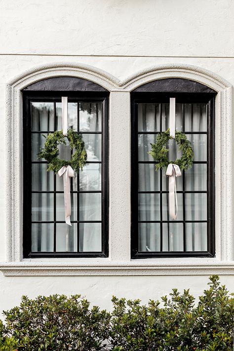 Heights House Christmas Exterior Christmas Porch, Christmas Exterior, Christmas Wreaths For Windows, Heights House, Window Wreath, Christmas Decor Inspiration, Front Porch Christmas Decor, Christmas Decor Ideas, Diy Décoration