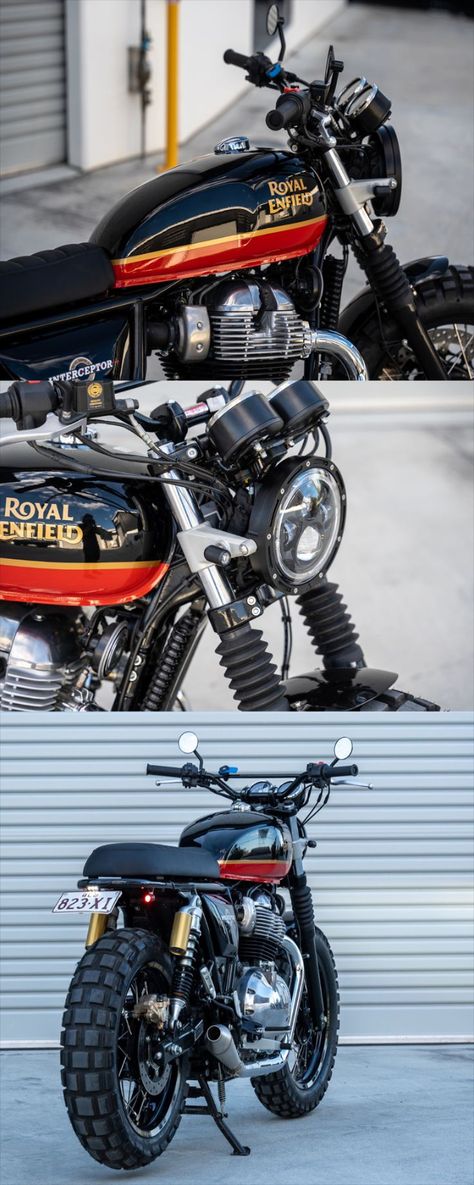 Royal Enfield GT650 custom Scrambler Royal Enfield, Royal Enfield Scrambler, Big Motorcycle, Motorcycle Dealership, Custom Bikes Cafe Racers, Knee Compression Sleeve, Scrambler Motorcycle, Compression Sleeves, Fat Tire