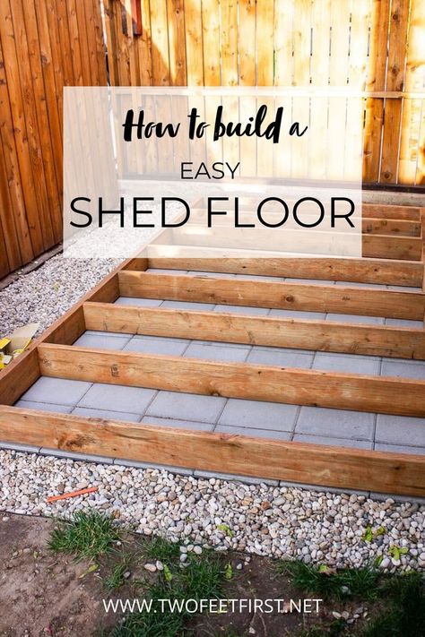 Studs building up the frame for a small storage shed floor. How To Build A Small Shed, Diy Shed Floor, Lumber Storage Shed, Diy Storage Shed Cheap Easy, Diy Shed Base, How To Build A Storage Shed, Building A Shed Cheap Diy, Shed Doors How To Build, 200 Sq Ft Shed