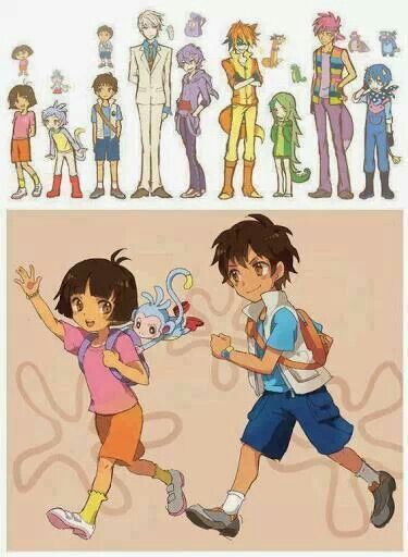 If this was an anime i would so watch it Dora And Diego Fanart, Diego Fanart Dora, Dora Fanart Anime, Dora Anime Version, Swiper Dora Anime, Boo Monsters Inc Fanart, Dora X Diego, Swiper Dora Fanart, Dora The Explorer Anime