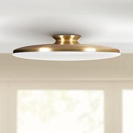 Skye 19" Wide Round Satin Brass Metal LED Ceiling Light Antique Brass Ceiling Light, Metal Ceiling Lighting, Brass Ceiling Light, Gold Ceiling, Flushmount Ceiling Lights, Modern Led Ceiling Lights, Glass Ceiling Lights, Metal Ceiling, Flush Ceiling Lights